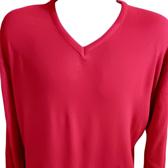 Vintage Men's XL V-Neck Sweater 1980's Royal Knight Knit Classic Long Sleeve Red - Picture 1 of 4